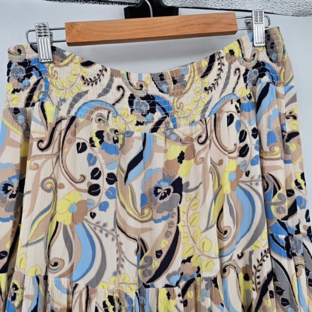 Cato Paisley Maxi Skirt Smocked Waist Lace Up Front Slit Bohemian Flowy Size M - Picture 5 of 8